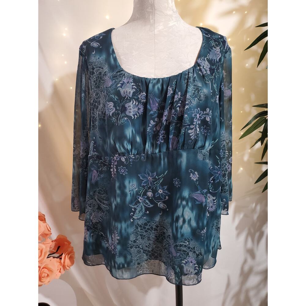 Studio 1940 Vtg Y2K Floral Sparkle Sheer Babydoll Blouse Top Size 18/20W Fairy
